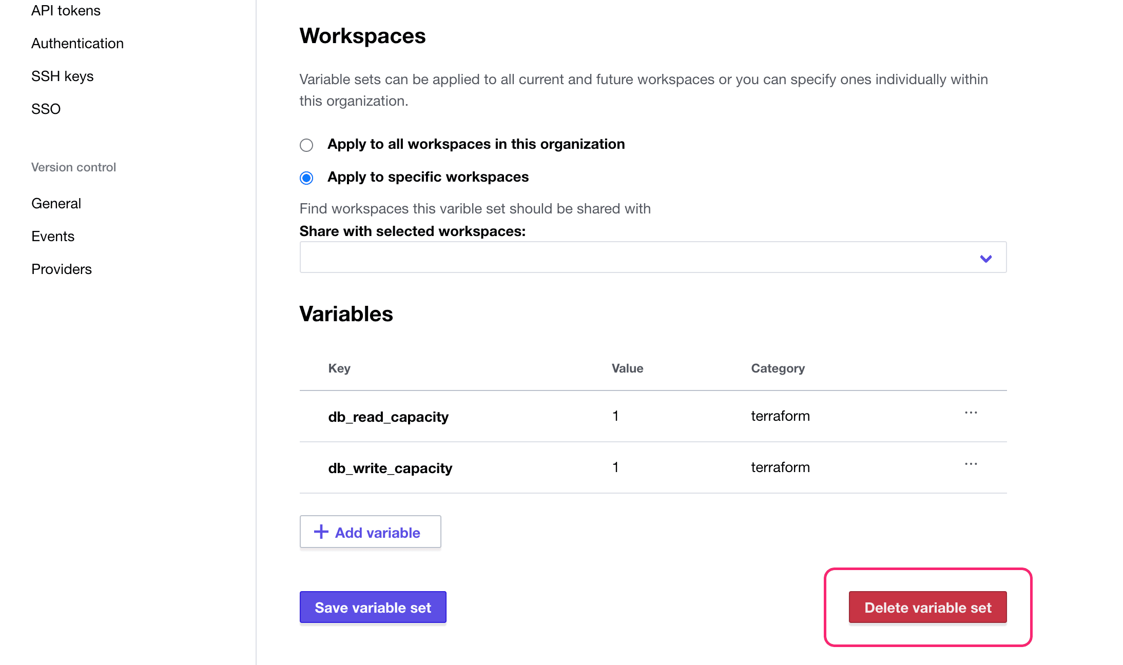 Delete HCP Terraform variable set