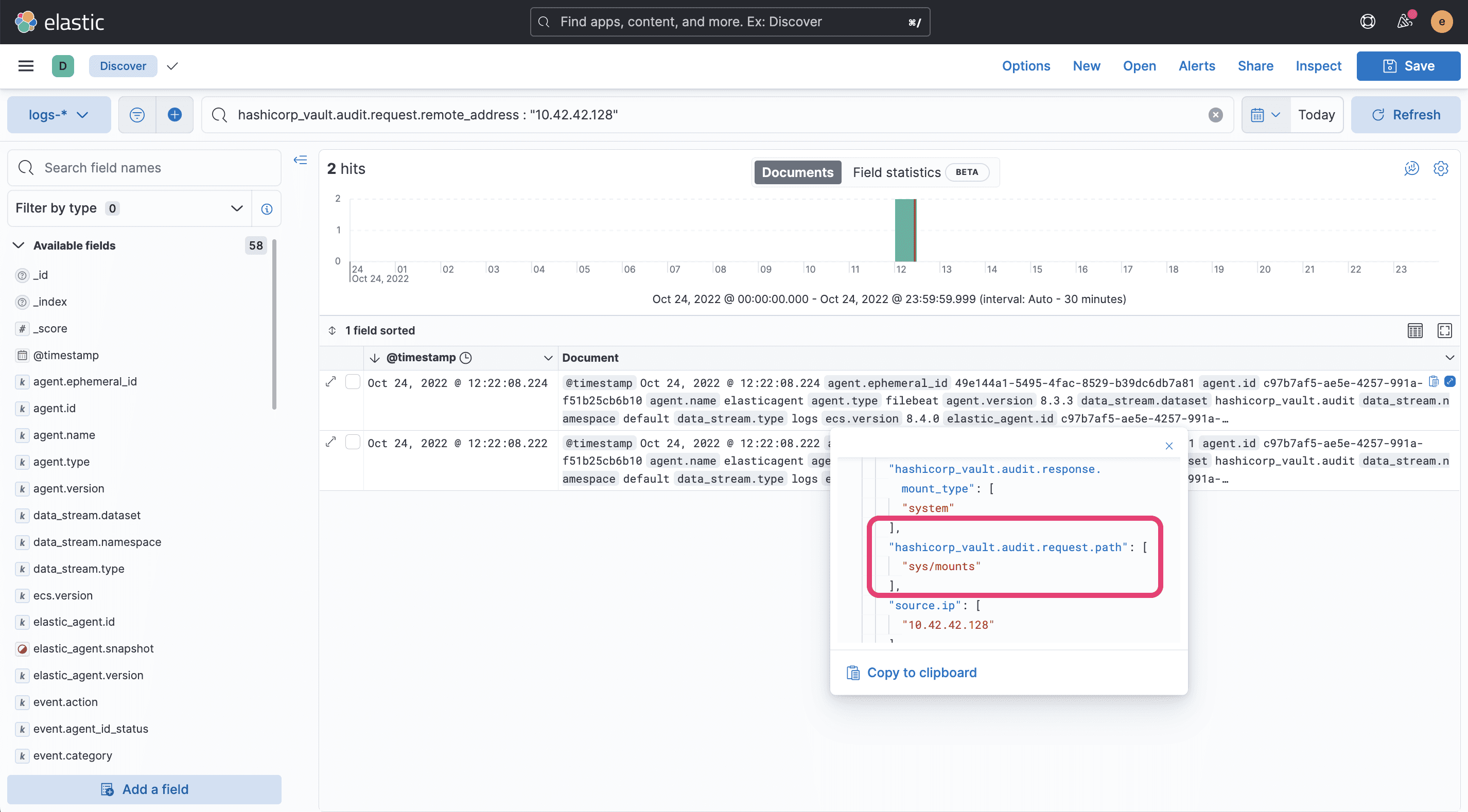 Elastic Discover query example